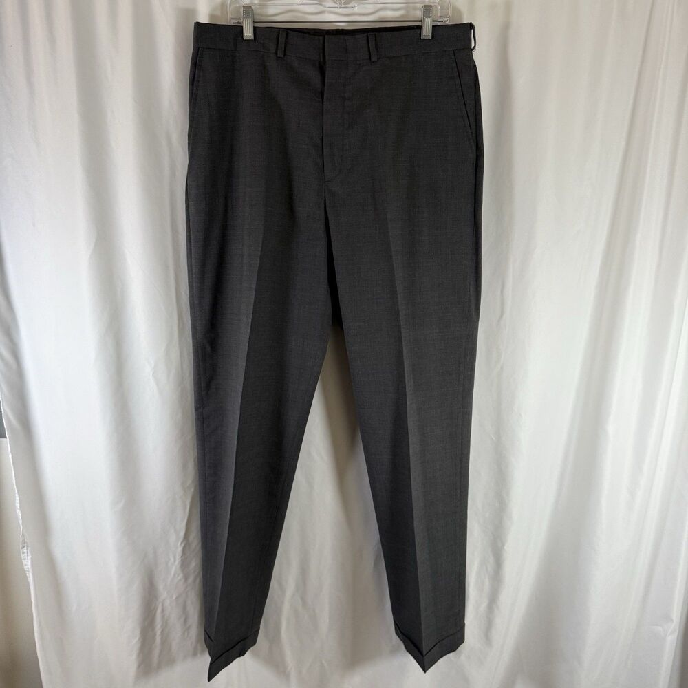 Lands End 100% Wool Dress Pants Men's 35 Regular Grey Flat Front Pockets